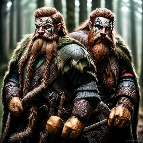 Single character, Male, Mountain Dwarf, Druid, Red beard, Emerald Eyes, Black Tribal Face Paint