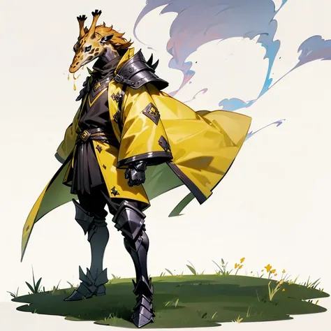 (Random evolusion), yellow animals mixed with animals, full body version, muscle, (Coat and armor skins), There was smoke in his mouth, (black eyes), Grassroots, no background, (giraffe head)