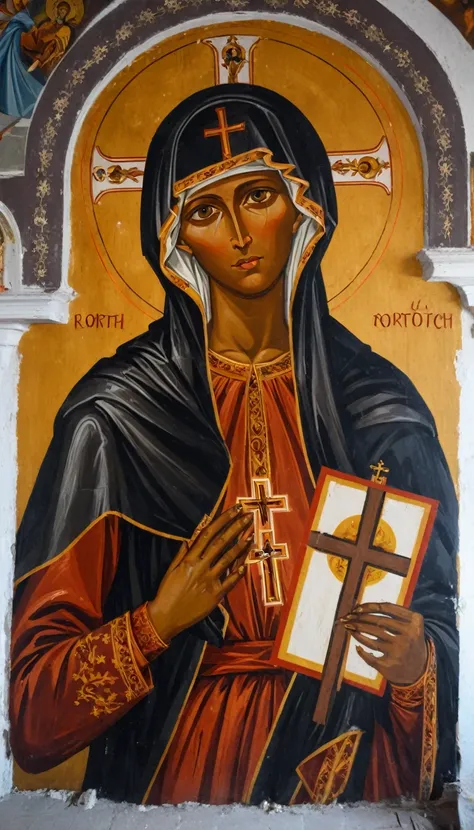 black saint, Orthodox Mary Magdalene painted on the interior wall of a Rortch church 