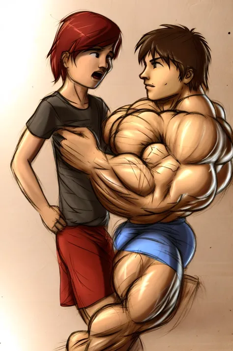 2 children, Spirit,muscle size difference,stupid,soft shading, mbbbbb