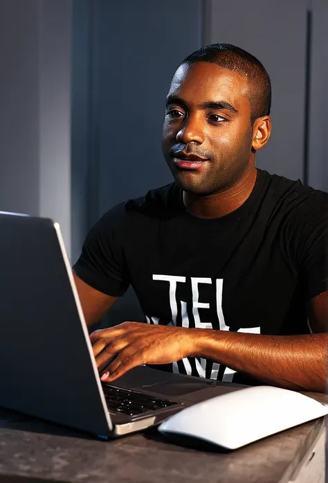 homosexual black man playing on his computer 