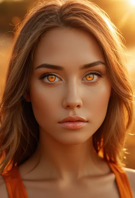 ((a mesmerizing girl in an orange crop top)) with golden, crystal-like eyes, rendered in fine details. breathtaking artwork in a...