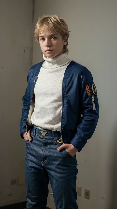 Young twelve year old boy, blue eyes, messy blonde hair, jacket with white collar, dark blue works and the rest orange https://static.wikia.nocookie.net/naruto/images/d/df/Naruto_-_12_anos_%28Render% 29.png/revision/latest/scale-to-width-down/250?cb=201906...