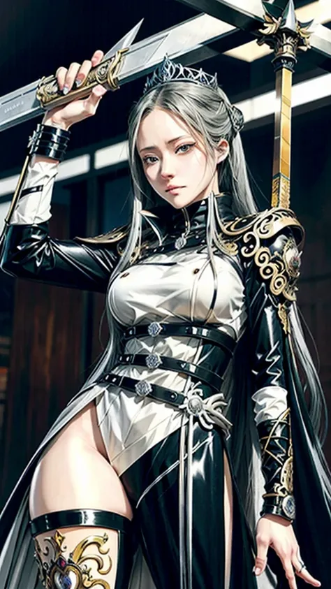  a woman with long hair and a sword, detailed anime art, Detailed art from the main anime, intricate manga drawing, the Queen of Blades, hyper detailed manga drawing, high detailed official artwork, stunning manga art style, trends on artstation pixiv, det...