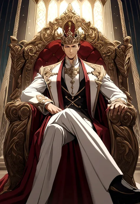 A magnificent king sitting on the throne, European,detailed face