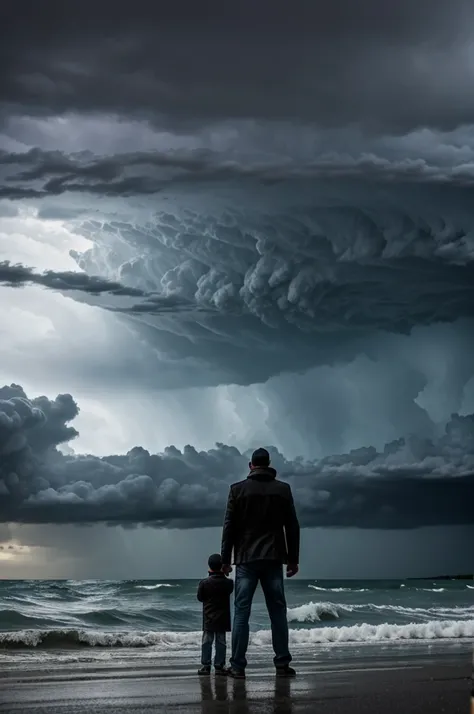 A father with his son arrive at a town in the middle of a storm 