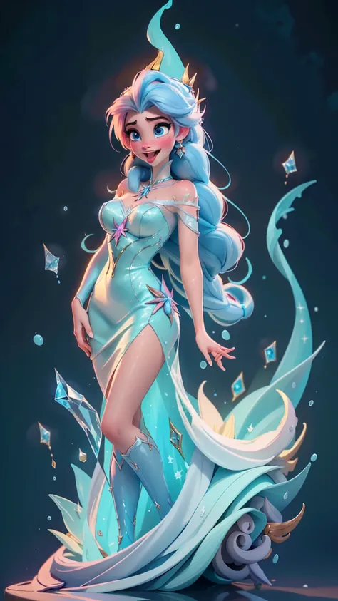 elsa-ariel fusion, merging models, melting, ariel&#39;s clothes, 1girl, beautiful, character, woman, female, beachfront, (master...