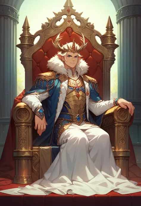 A magnificent king sitting on the throne, European,detailed face