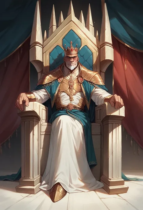 A magnificent king sitting on the throne, European,detailed face,25years old