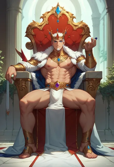 Male,A magnificent king sitting on the throne, European,detailed face,grand outfit 