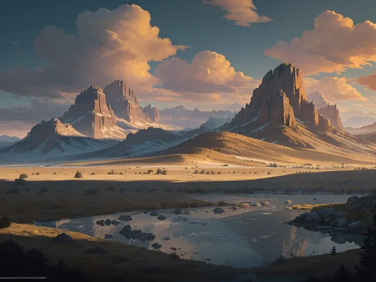 [masterpiece], a beautiful 4k image of a fantasy landscape, inspired by the rugged frontier of wyoming, in the style of video game concept art, widescreen landscape image, 3840 x 2160 resolution