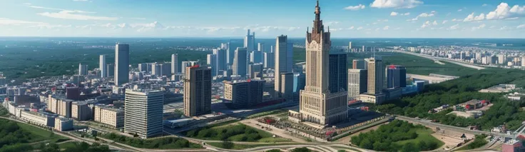 Banner for promoted server, project zomboid, with panelka russian style city in 1993, without text