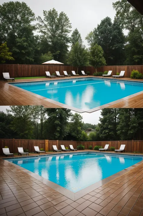 Outdoor pool in the rain