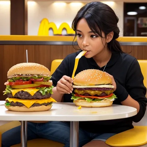 Drooper eating Quattro Cheese Burger in McDonald 