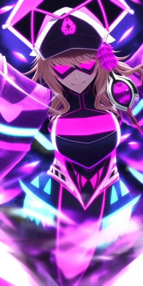 yukari yakumo
mob cap
tabard dancing melbourne shuffle harstyle wearing a led purge masks with visible and neon rave gear