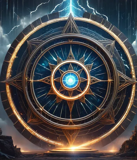 magic circle，The Wheel of Time and Space，Magic drawn polygons，Epic magic fantasy，epic surrealism，Epic Thunder Magic，Epic ancient totem，Epic mysterious magic light，Epic dark magic，epic gothic style