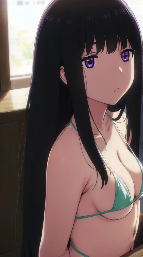 1girl,((black hair))
BREAK ((inoue takina, long hair, bangs, black hair, (purple eyes:1.2) :1))
BREAK ((blank eyes,micro bikini, mind control,:1.4))
BREAK indoors,
BREAK looking at viewer, 
BREAK (masterpiece:1.2), best quality, high resolution, unity 8k w...