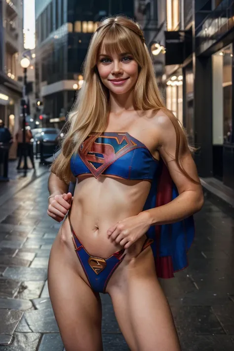 1 girl ((dressed as supergirl)),beautiful pretty Realistic supermodel,(blue eyes),(She is smiling),perfect face,split lips,(Best quality, 8k, Masterpiece: 1.3), perfect hands, clear focus : 1.2, perfect body beauty: 1.4, slim abdomen: 1.2, highly detailed ...