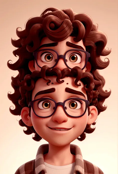 boy glasses curly hair lines on the eyebrows spots on the edge of the mouth 