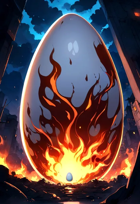 cute anime egg on a burning botlle