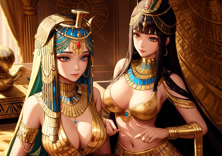 1 Egyptian queen Cleopatra, with classic crown, and luxurious Egyptian clothing