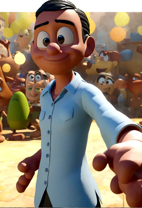 Cartoon character of a man in a blue shirt, animation character, stylized character, animation style rendering, 3d stylized, Stylized 3D rendering, toon render screenshot, 3d character, 3d character, Stylized 3D rendering, 3D character rendering, cartoon c...