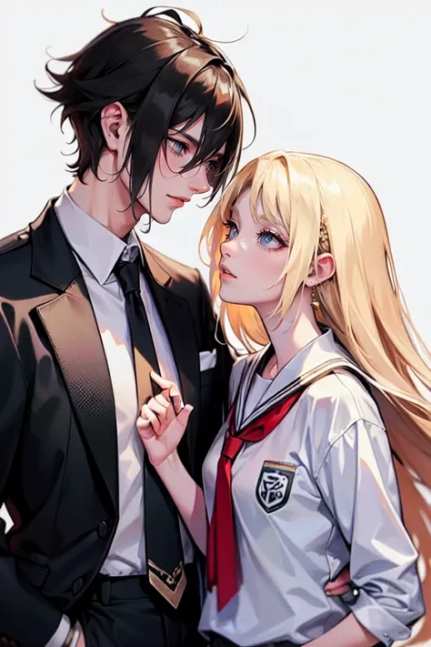 tall man, messy black-haired man wearing a , is a student, with his hands in his pockets. , a thin woman with long blonde hair, ...