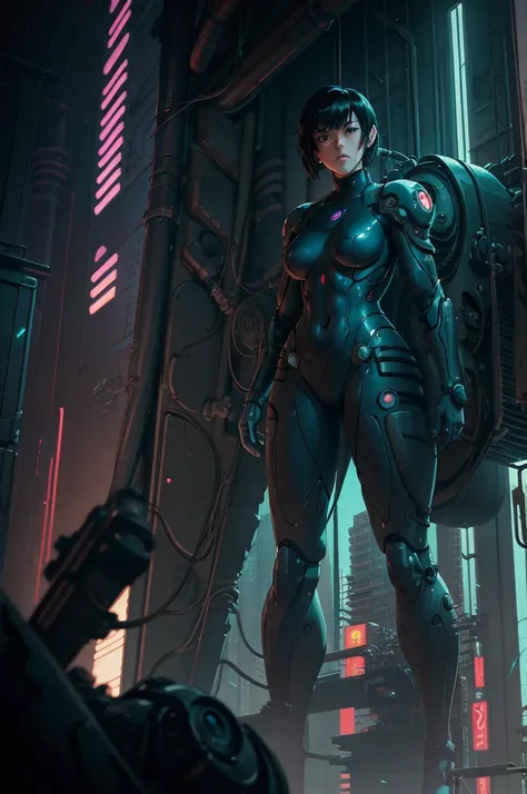 ghost in the shell in the style of 90s vintage anime, robotics, scifi, futuristic, surrealism, akira style, advance suit, detailed line art, fine details, greg rutkowski makoto shinkai kyoto animation key art feminine eye-level shot