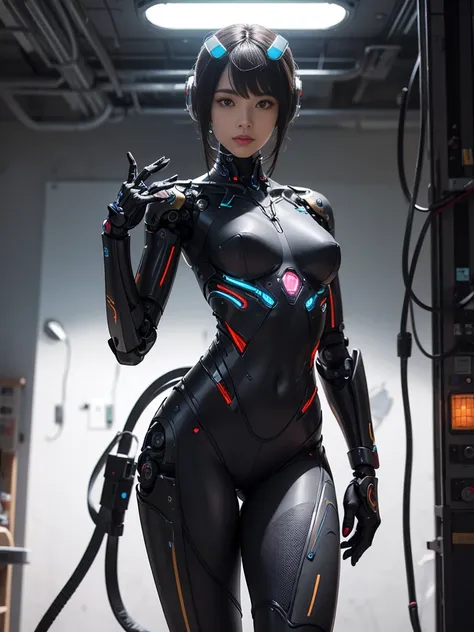 8K, Top quality, masterpiece, lifelike, Real People, Rendering of a futuristic humanoid robo body parts show the complex internal mechanical structure. Pose confidently, Its fingers are equipped with tiny motors and sensors.