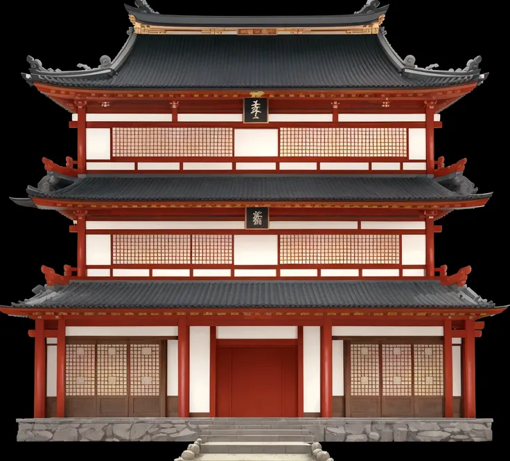 a cartoon illustration of a chinese building with a door and windows, an extremely detailed building, zen temple background, jap...