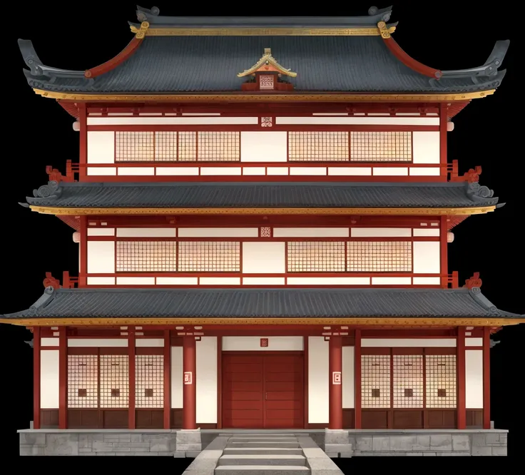 a cartoon illustration of a chinese building with a door and windows, an extremely detailed building, zen temple background, jap...