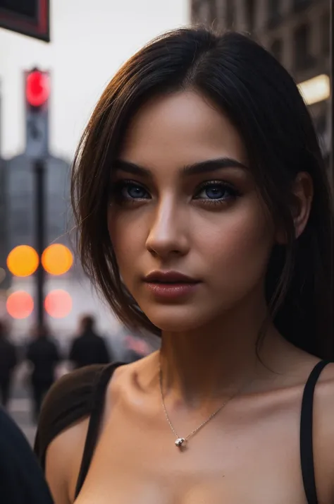 beautiful detailed eyes, beautiful detailed lips, extremely detailed eyes and face, longeyelashes, 1girl, naked, posing for the camera, middle of a big city, congested with people, midnight, city lights, cinematic lighting, dramatic contrast, dramatic shad...