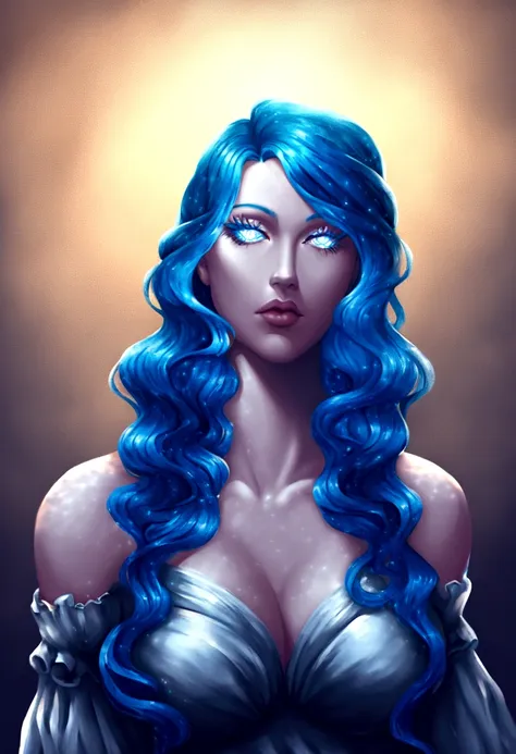 a genasi made of water, woman with water-like skin and flowing blue hair, beautiful detailed eyes, beautiful detailed lips, extremely detailed face, long eyelashes, graceful pose, underwater scene, glowing bioluminescent plants, ethereal lighting, cinemati...