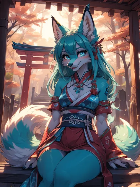 miku hatsune x vixen high definition good anatomy add_detail:1, blue fur,kitsune ears, tribal tattoo add_detail:1, cute girl add...