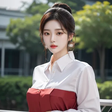 หญิงอาราฟเฟ่Wear a white shirt.กระโปรงลายสก็อตโพสท่าถ่ายรูป, Good quality white shirt, Wear a white shirt., Heonhwa Cho, korean woman, Sakimi-chan, gorgeous young korean woman, beautiful south korean woman, Wear a white button-up shirt., wearing a white sh...