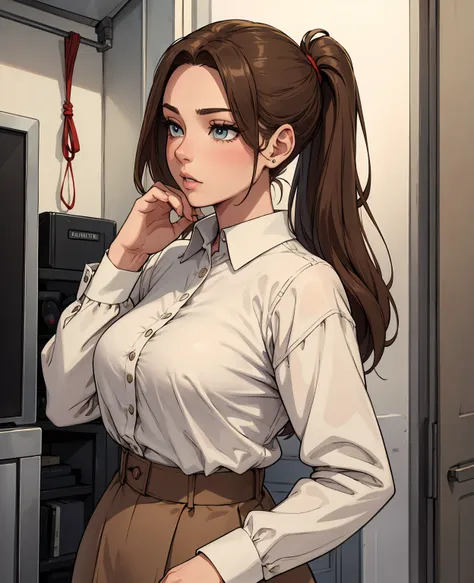 Emily is a 23-year-old with light brown hair, usually stuck in a bun or ponytail. His eyes are green and expressive, conveying his gentle and warm personality. She has an average height, about 1.65m, with a slender and well-defined figure due to her physic...