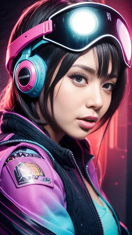 Porn magazine cover(masterpiece,Highest quality,Very detailed,Ultra-high resolution,Detailed Background),((cyber punk)),colorful)),(One Girl),pilot,pilot helmet,pilot jacket,View your audience,alone,Upper Body,Colored Background,High Contrast,Contrasting c...