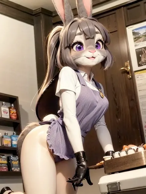 Highest quality, masterpiece, Ultra-realistic, Super detailed, Beautiful details, 4K, 8K, Photo realistic, Realistic lighting.

upper body shot,
Looking at Viewer, Looking at Camera,
((at konbini)), store clerk, at midnight, 

((Anthropomorphic rabbit)),
(...