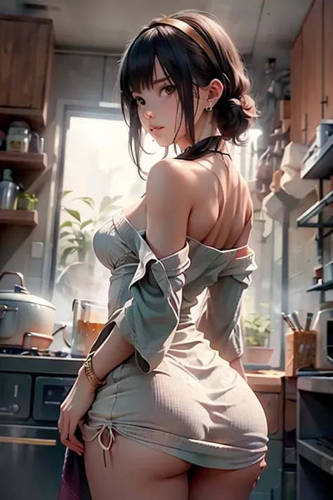 (from below:1.2), (perky chest:1.2), (pointed chest:1.2), 1girl, Bust A Cup, Amazing Cleavage:1.1, thin waist, big ass, Raised cute, small breast: 1.1 posed cleavage:1.2、solo, looking at viewer, have a cute glass of cute beer glass,black hair, dark green e...