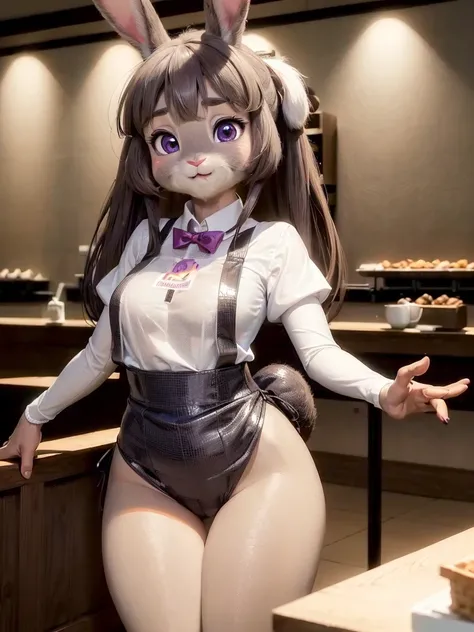 Highest quality, masterpiece, Ultra-realistic, Super detailed, Beautiful details, 4K, 8K, Photo realistic, Realistic lighting.

upper body shot,
Looking at Viewer, Looking at Camera,
((at konbini)), konbini clerk, at midnight, 

((Anthropomorphic rabbit)),...