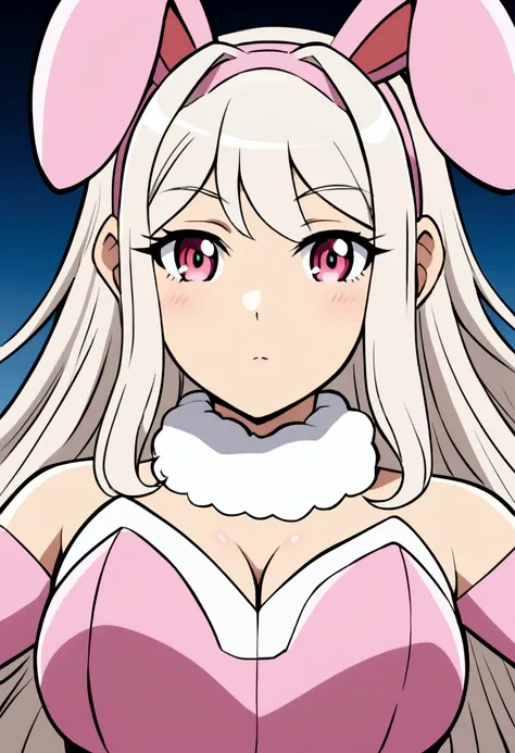 anime style , a woman, female face, in a bunny suit