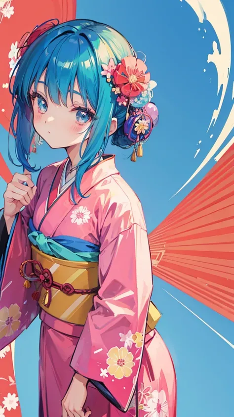 Retro anime style Showa girl kimono boz hair Japanese style background