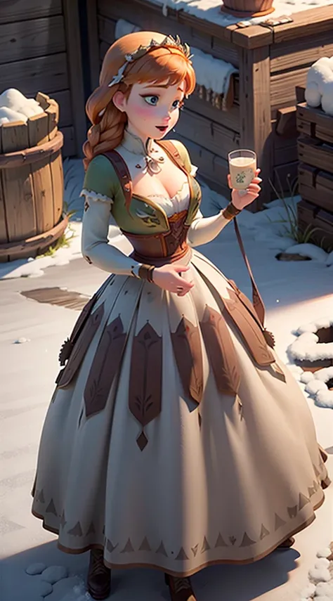 Photo of Anna of Arendelle with cow breasts, taking milk from Anna