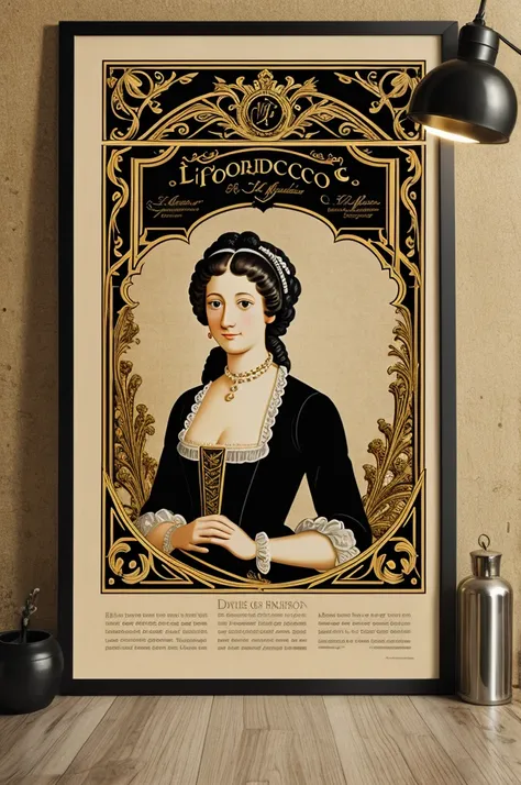 decorative poster about the life of a graphic designer in the Rococo style