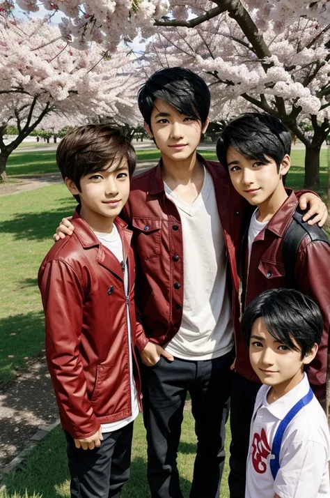 3 boys anime characters under a cherry tree 