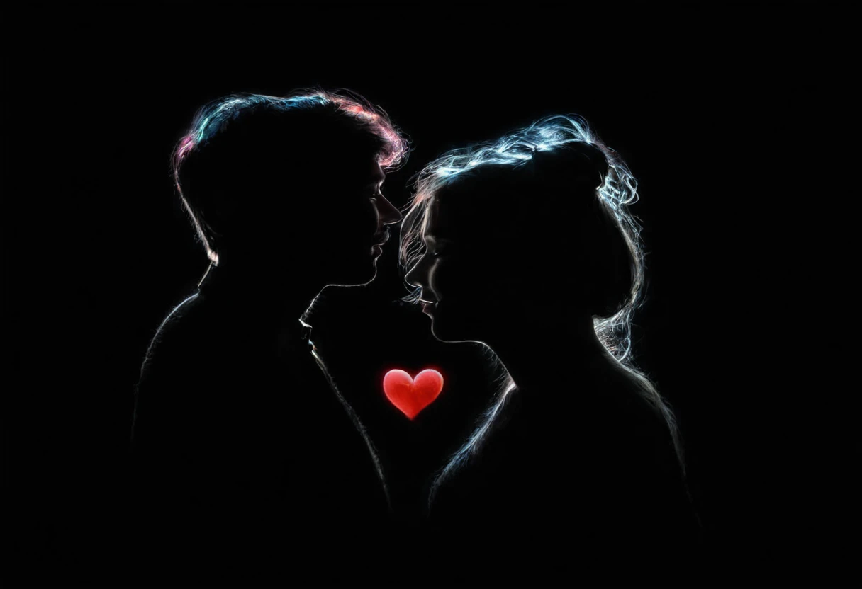 there are two people standing next to each other, double exposure of love, man and woman in love, they are in love, lovers, amaz...