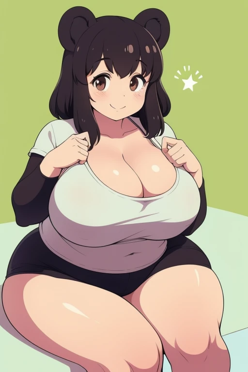 Plump year 21 big breasts black hair brown eyes chubby smile bear girl 