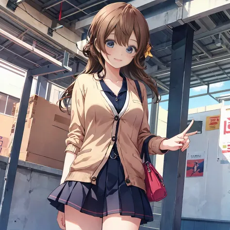 smile,best smile,double peace,cardigan,miniskirt,masterpiece,best quality,ultra detailed,high resolution,extremely detailed cg, ...