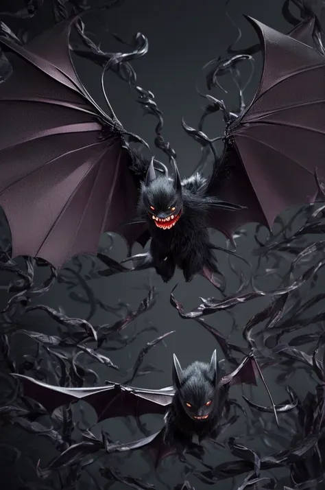 licorice bat, 1 bat, bat made of licorice, wings made of licorice, ears made of licorice, swirling teeth made of licorice, dynam...