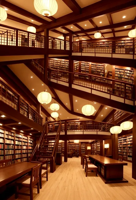 Fantastic Library、pub、night、Interior space、Japanese style、indirect lighting、Lower floor